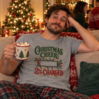 Christmas Cheer: 2% Charged T-Shirt worn in a casual Christmas photo