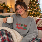 Christmas Vibes Sweatshirt worn in a casual Christmas photo