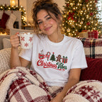 Christmas Vibes T-Shirt worn in a casual Christmas photo