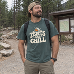 Tents and Chill T-Shirt - worn outdoors
