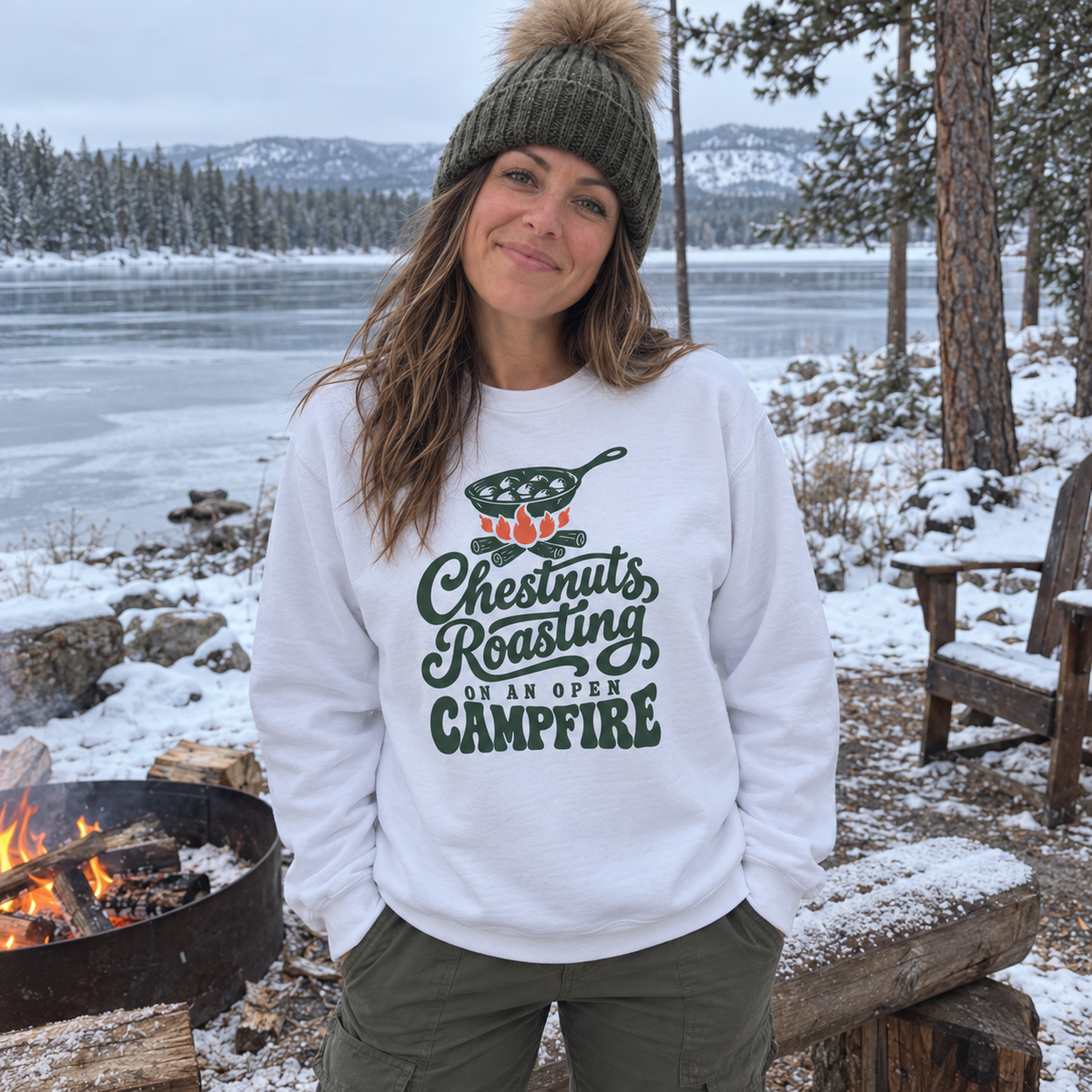 Chestnuts Roasting on an Open Campfire Sweatshirt - worn outdoors