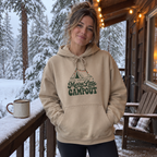 Have Yourself a Merry Little Campout Hoodie - worn outdoors