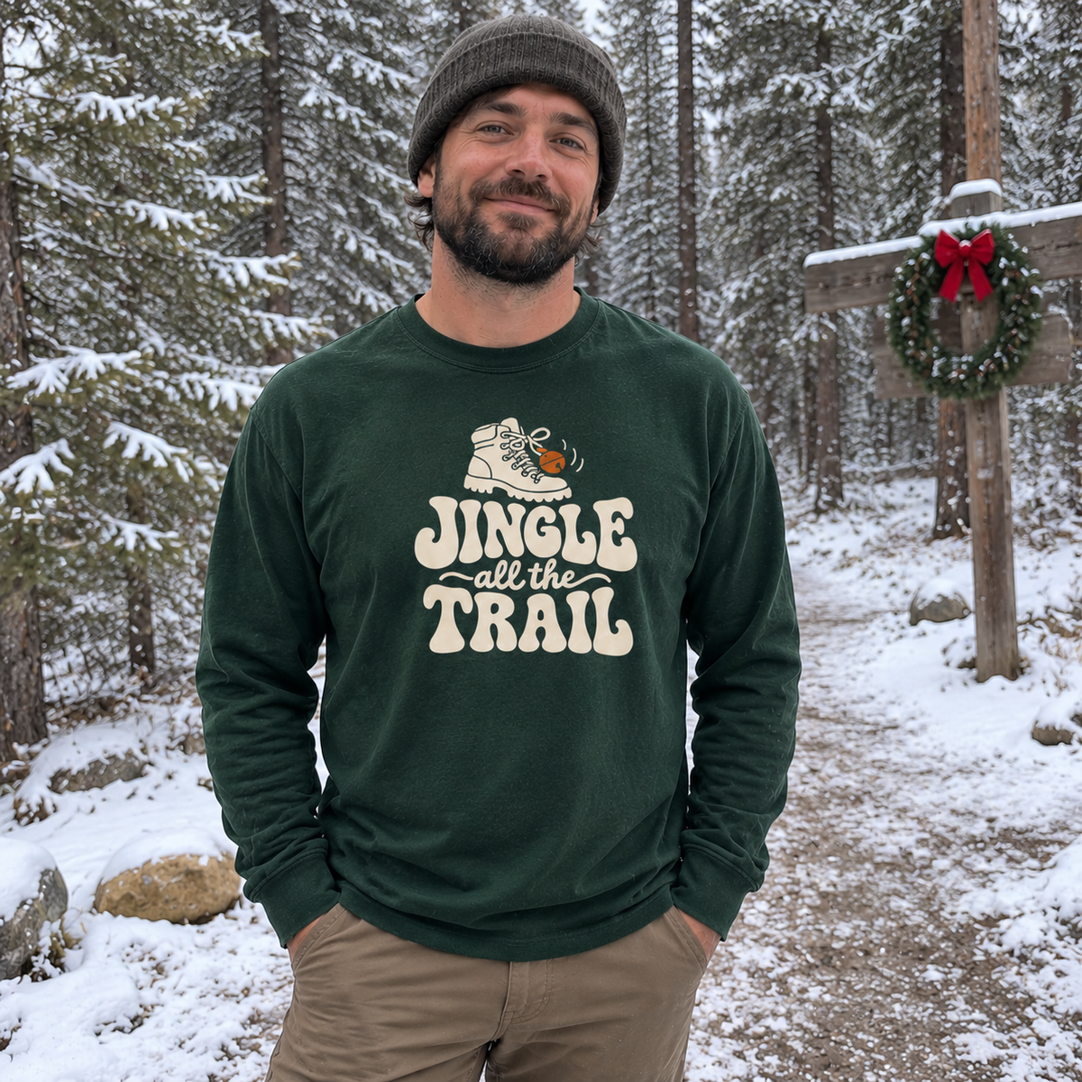 Jingle All the Trail Long Sleeve Shirt - worn outdoors