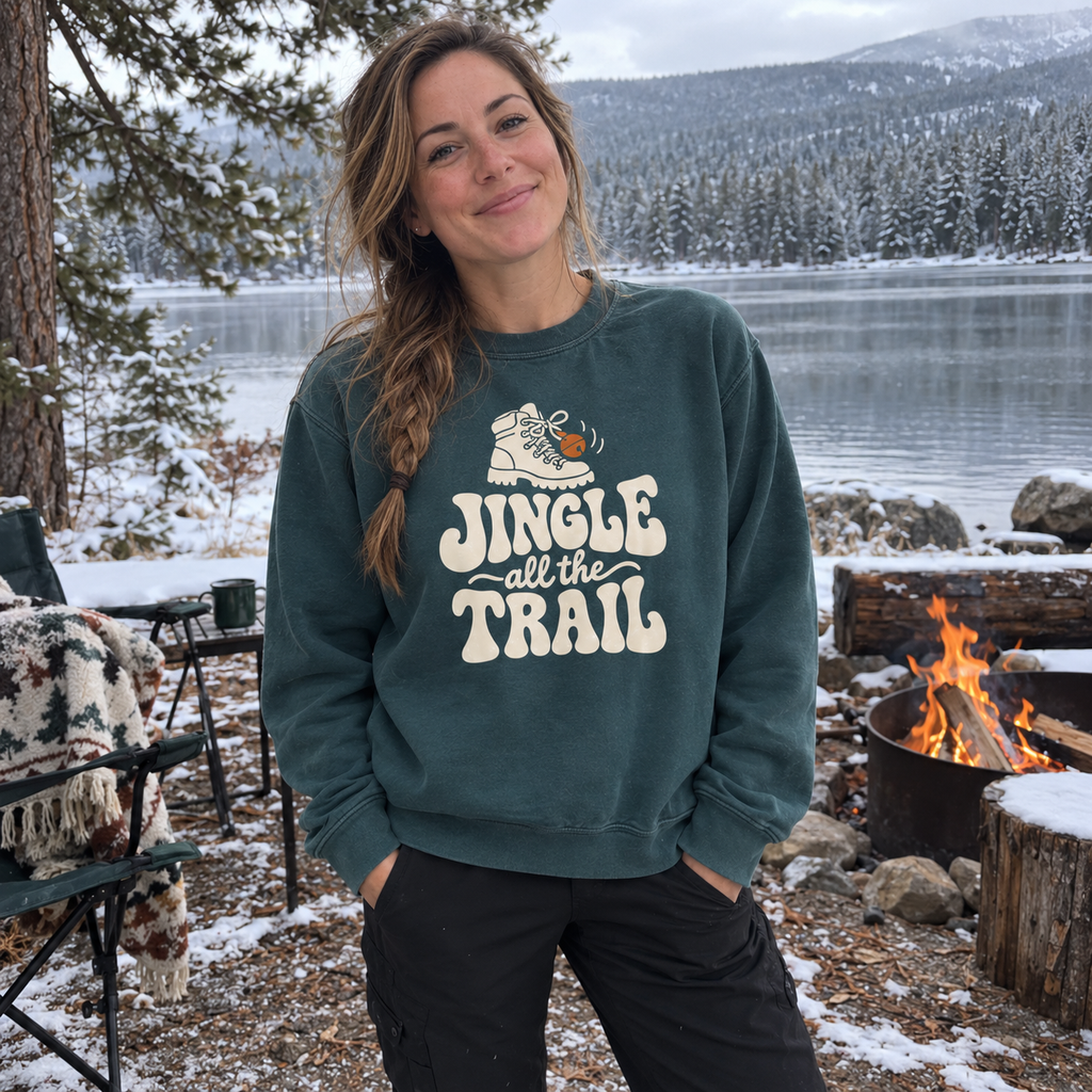 Jingle All the Trail Sweatshirt - worn outdoors