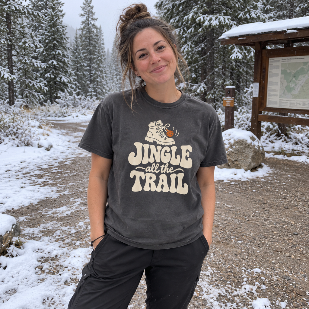 Jingle All the Trail T-Shirt - worn outdoors