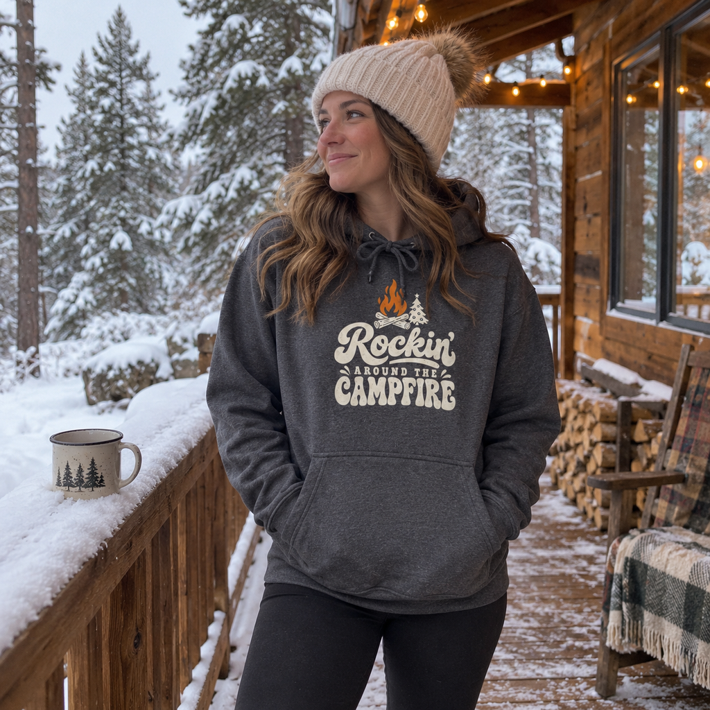 Rockin' Around the Campfire Hoodie - worn outdoors