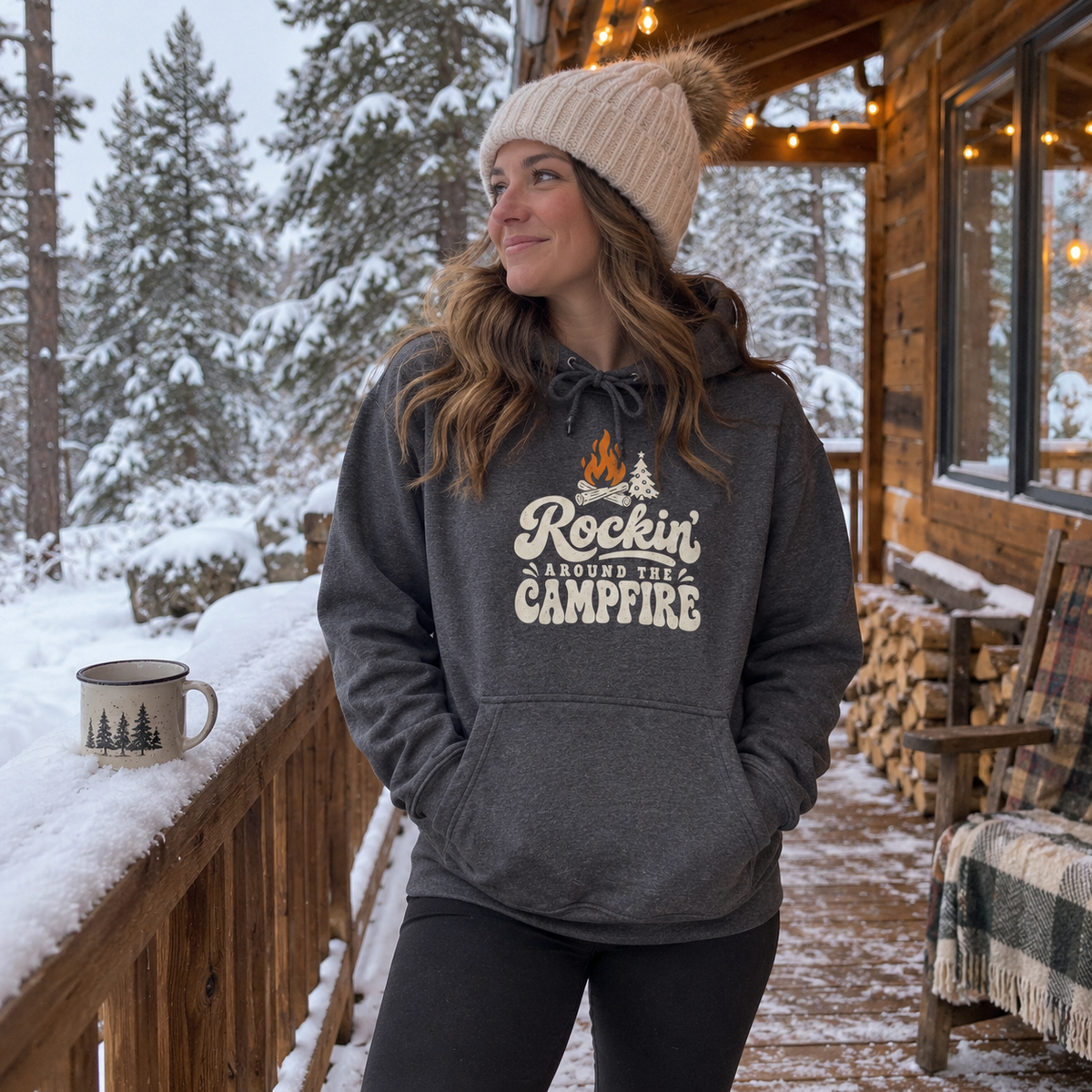 Rockin' Around the Campfire Hoodie - worn outdoors