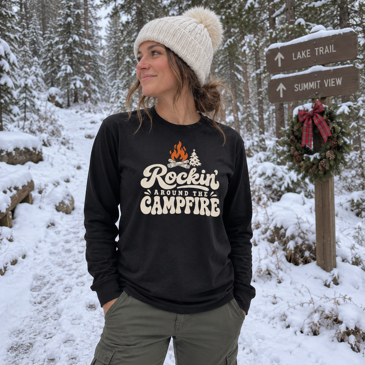Rockin' Around the Campfire Long Sleeve Shirt - worn outdoors