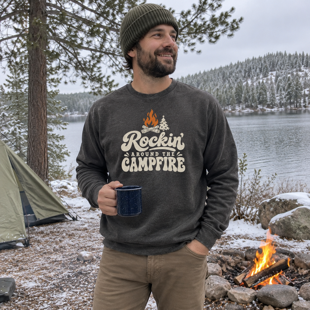 Rockin' Around the Campfire Sweatshirt - worn outdoors