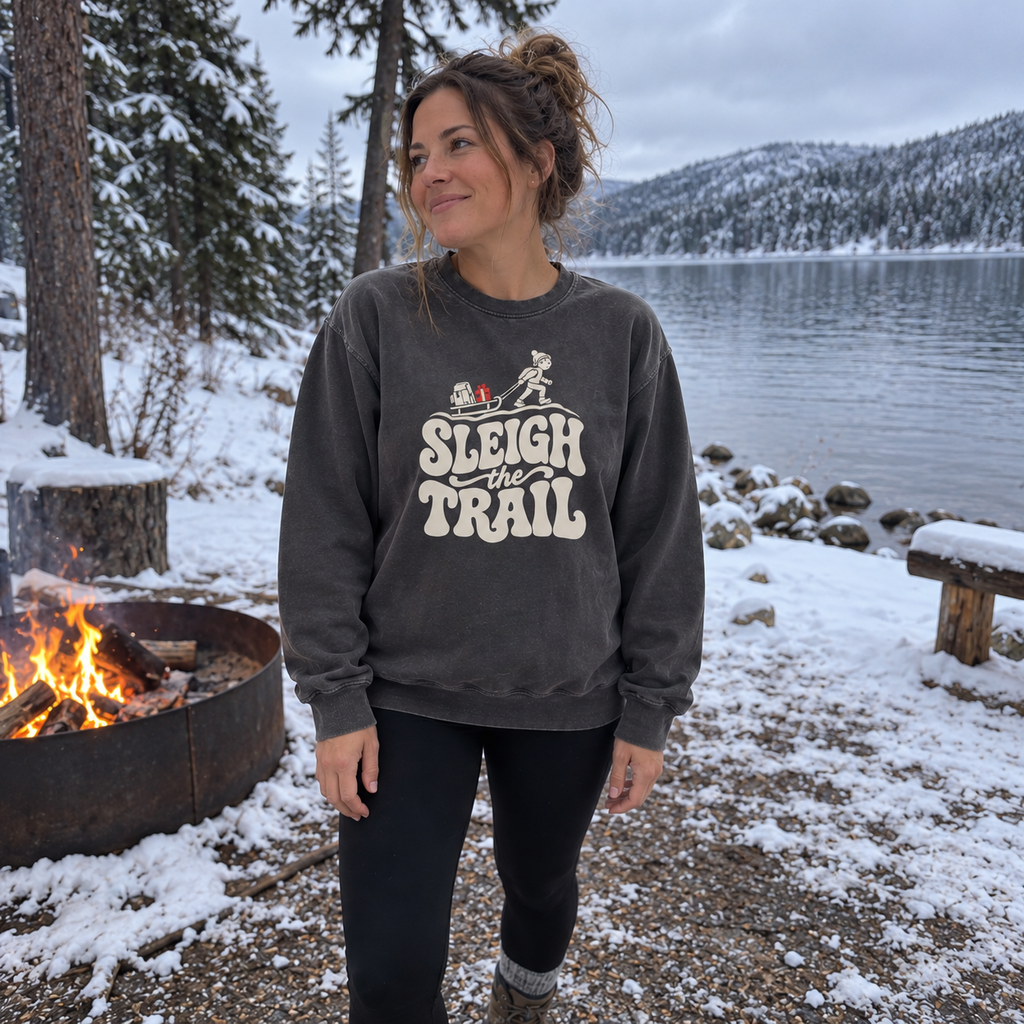Sleigh the Trail Sweatshirt - worn outdoors