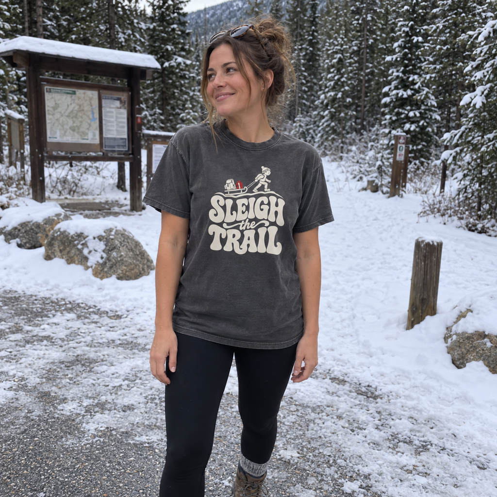 Sleigh the Trail T-Shirt - worn outdoors