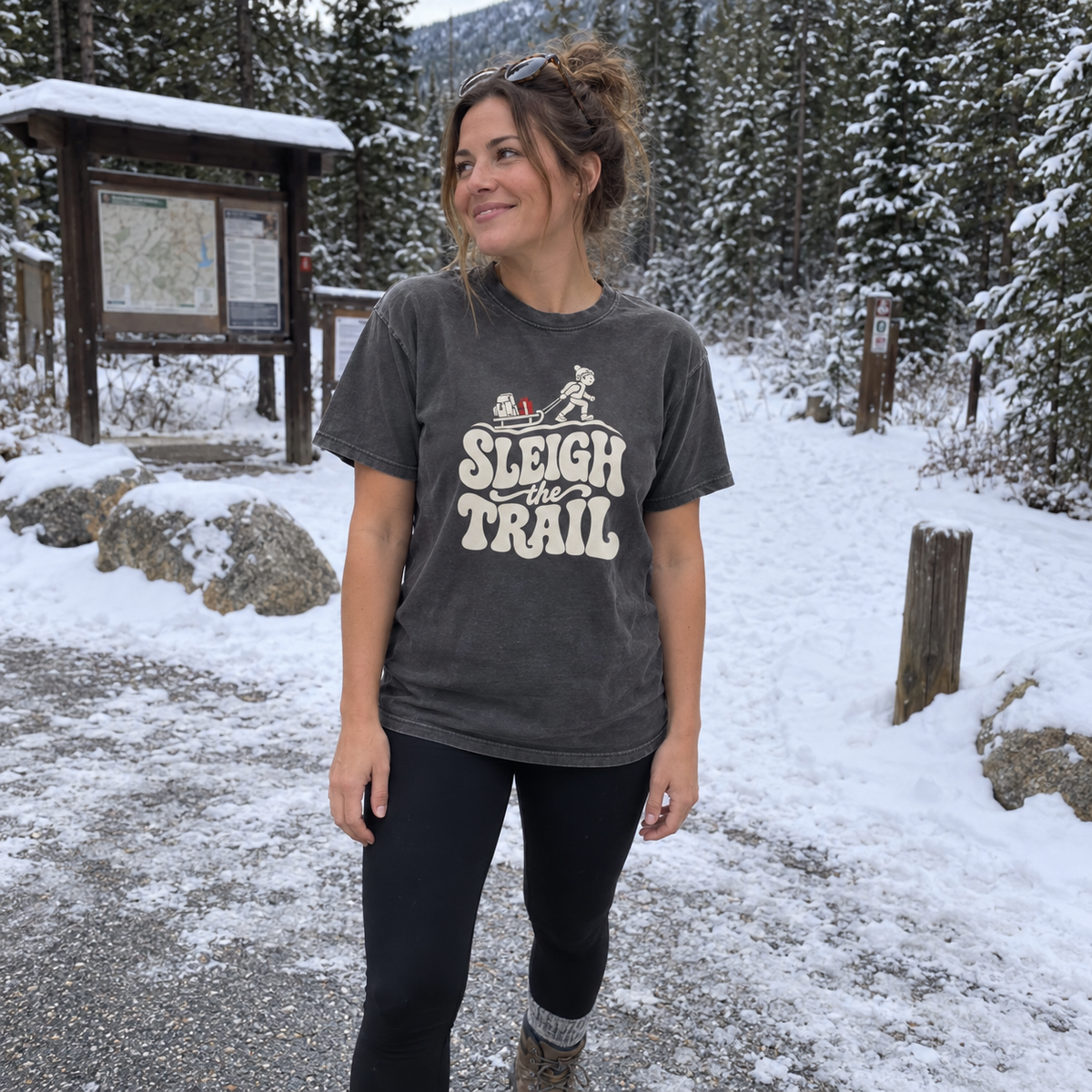 Sleigh the Trail T-Shirt - worn outdoors
