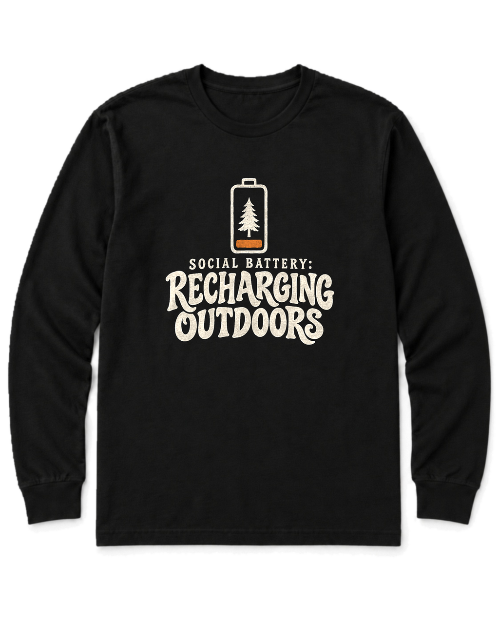 Social Battery: Recharging Outdoors Long Sleeve Shirt - Black
