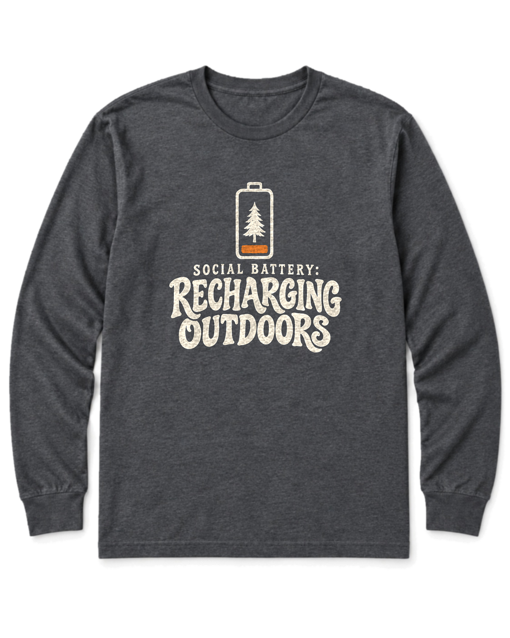 Social Battery: Recharging Outdoors Long Sleeve Shirt - Dark Heather