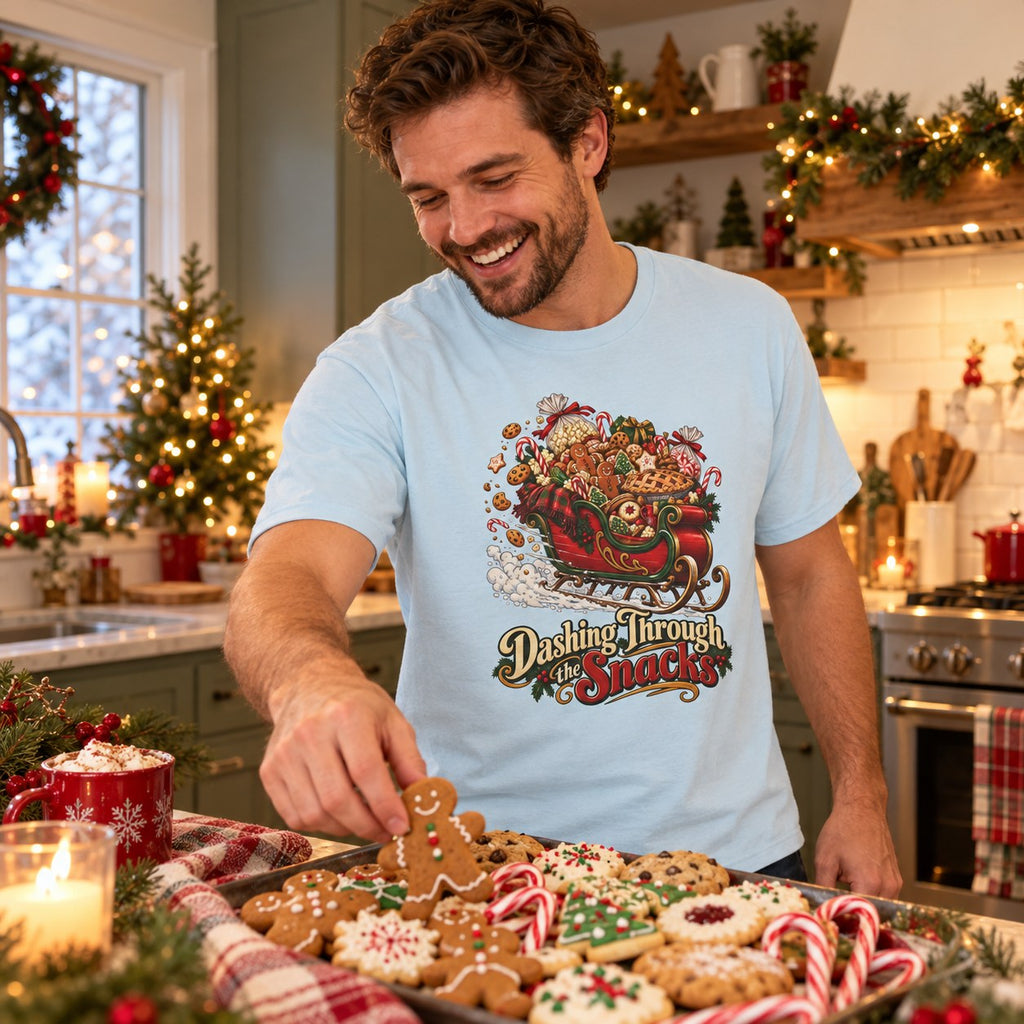 Dashing Through the Snacks T-Shirt worn casually