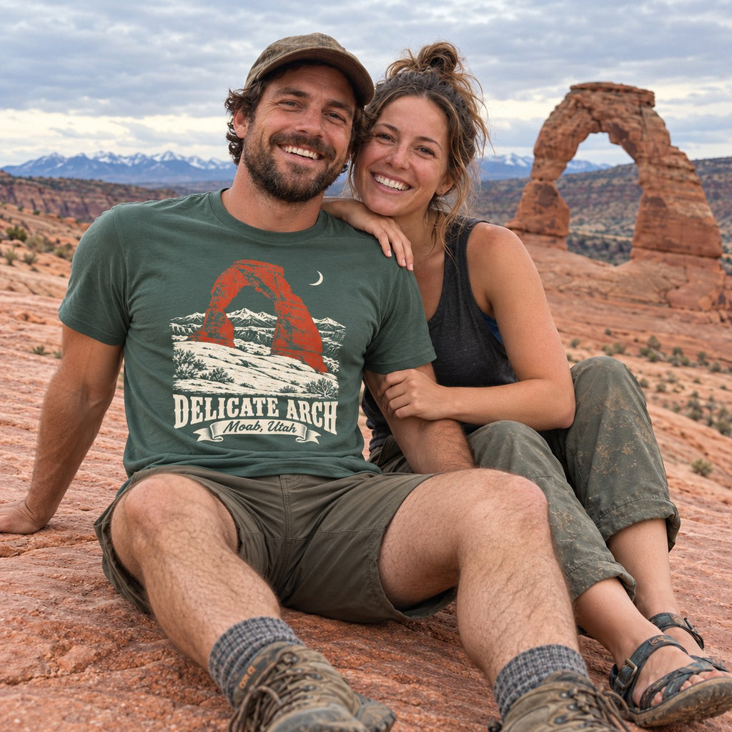 Delicate Arch T-Shirt worn outdoors