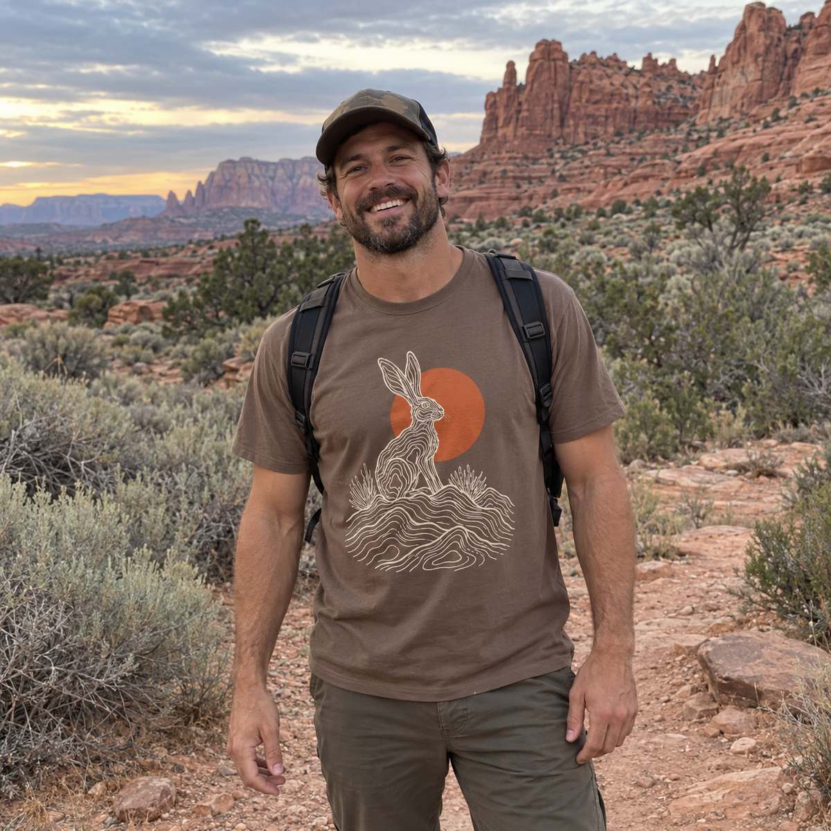 Desert Jackrabbit T-Shirt worn outdoors