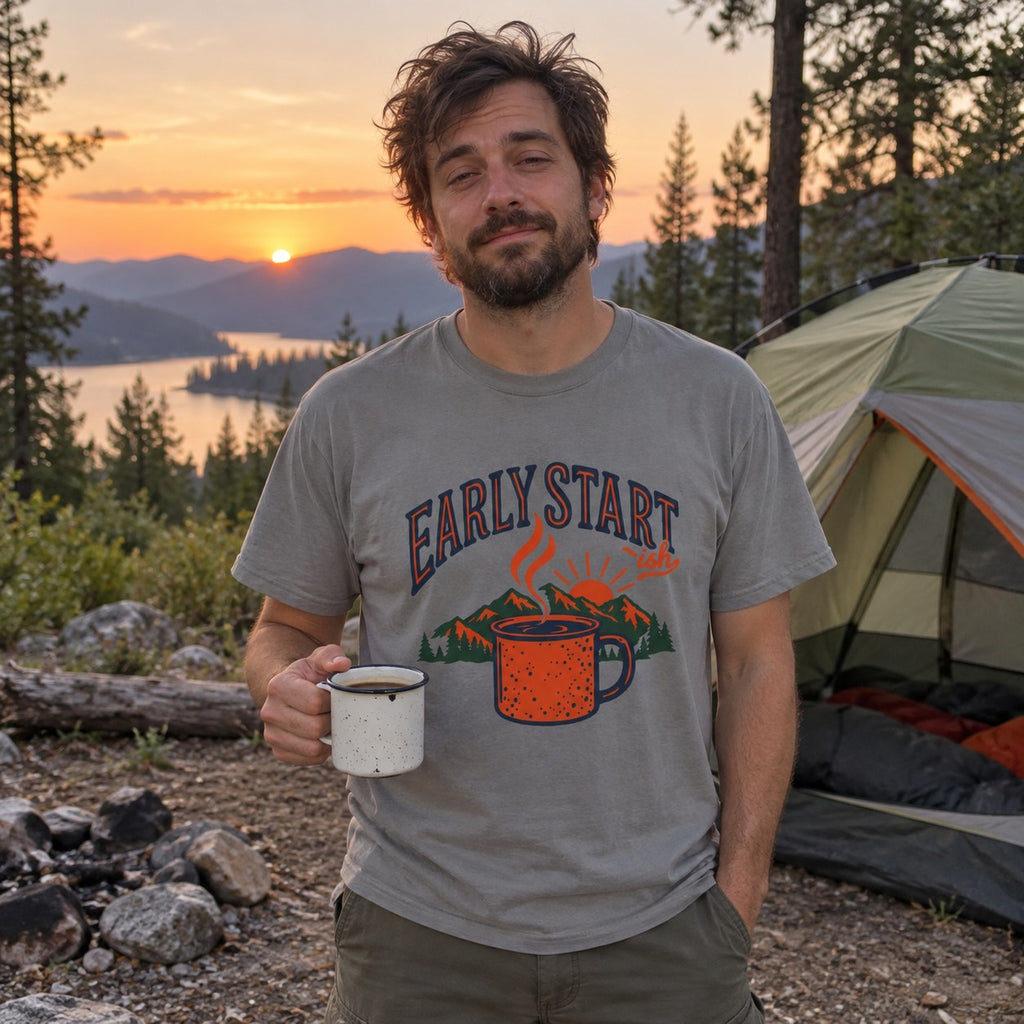 Early Start-ish T-Shirt worn outdoors