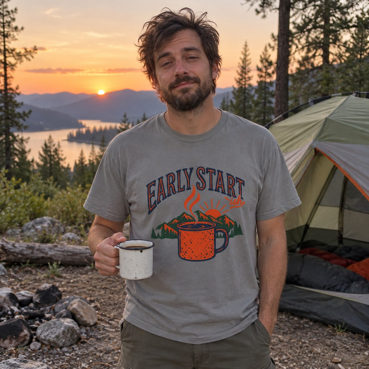 Early Start-ish T-Shirt worn outdoors