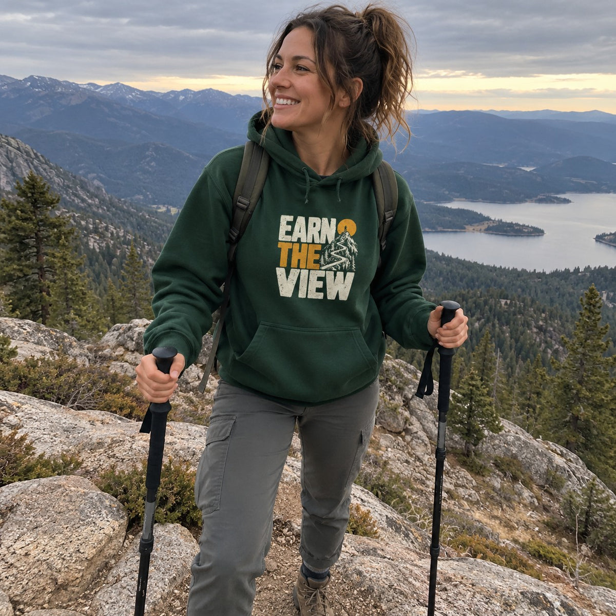 Earn the View Hoodie worn outdoors
