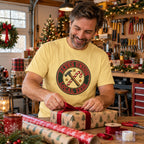 Elves Union Local 1225 T-Shirt worn in a casual Christmas photo