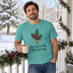 Evergreen & Easygoing T-Shirt worn in a casual Christmas photo