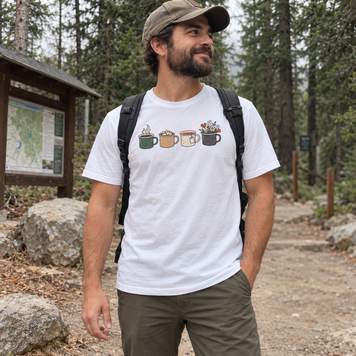 Camp Mugs T-Shirt - worn