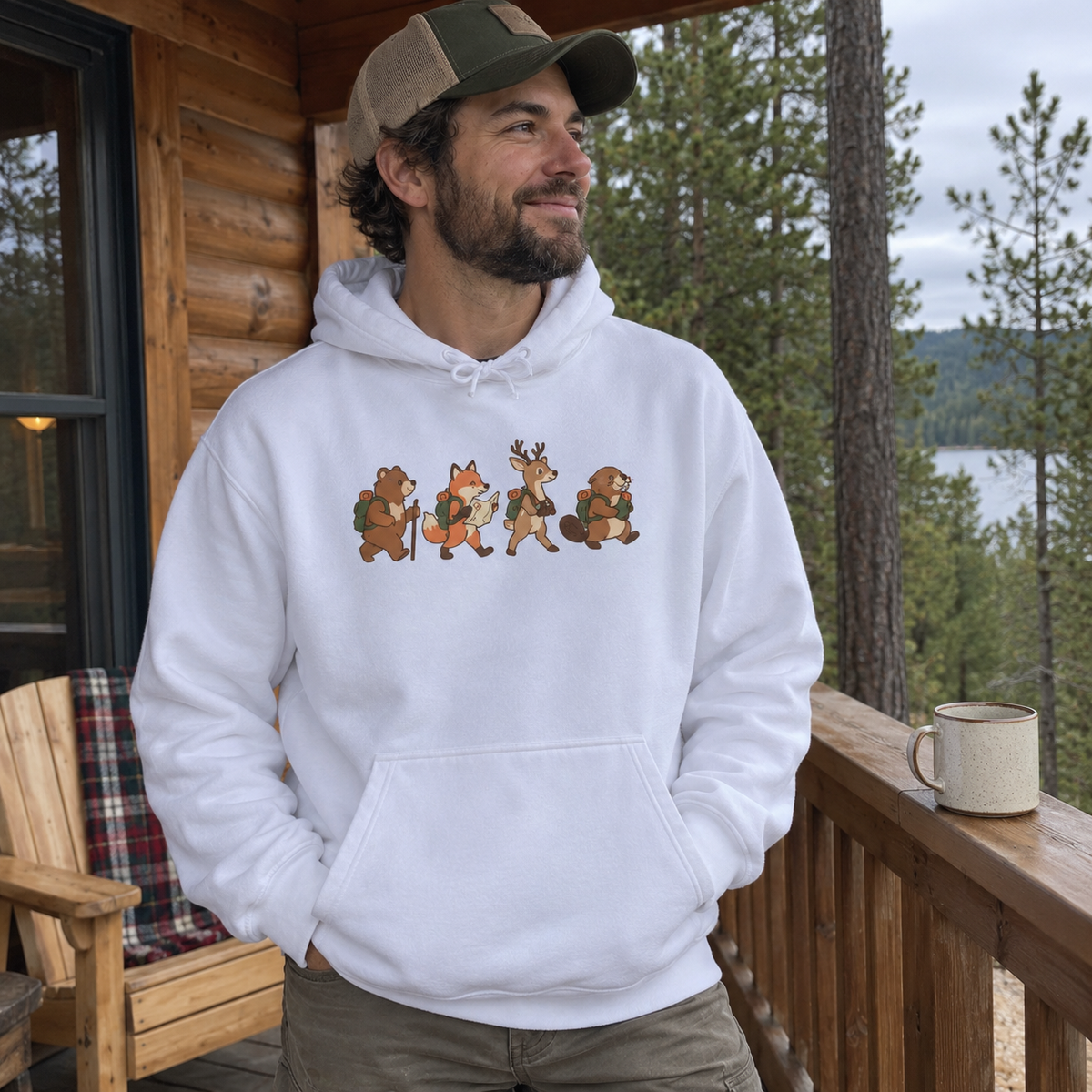 Woodland Hikers Hoodie - worn
