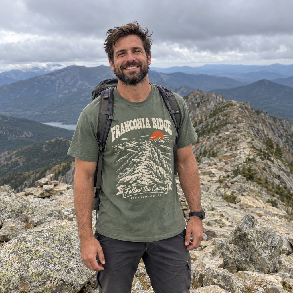 Man wearing the Franconia Ridge T-Shirt