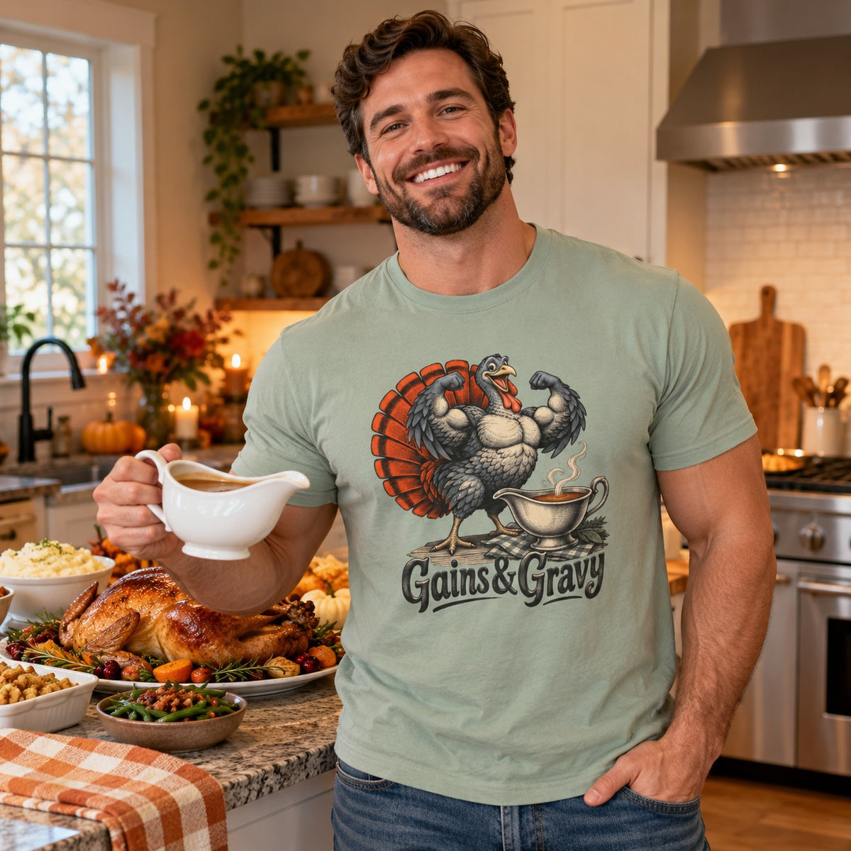 Gains & Gravy T-Shirt worn casually