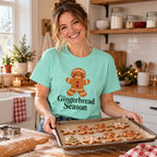 Gingerbread Season T-Shirt worn in a casual Christmas photo