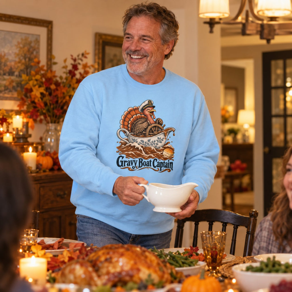 Gravy Boat Captain Sweatshirt worn casually