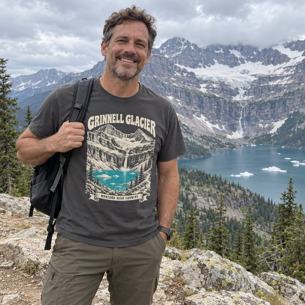 Grinnell Glacier T-Shirt worn outdoors