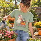 Grow Through What You Boo Through T-Shirt worn in a casual fall photo