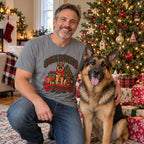 Guarding the Presents T-Shirt worn in a casual Christmas photo