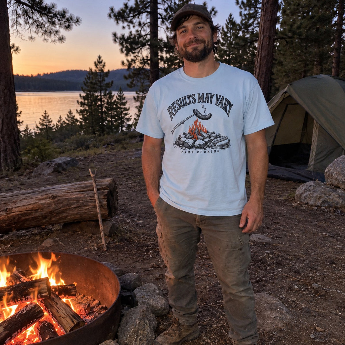 Wearing the Results May Vary T-Shirt outdoors
