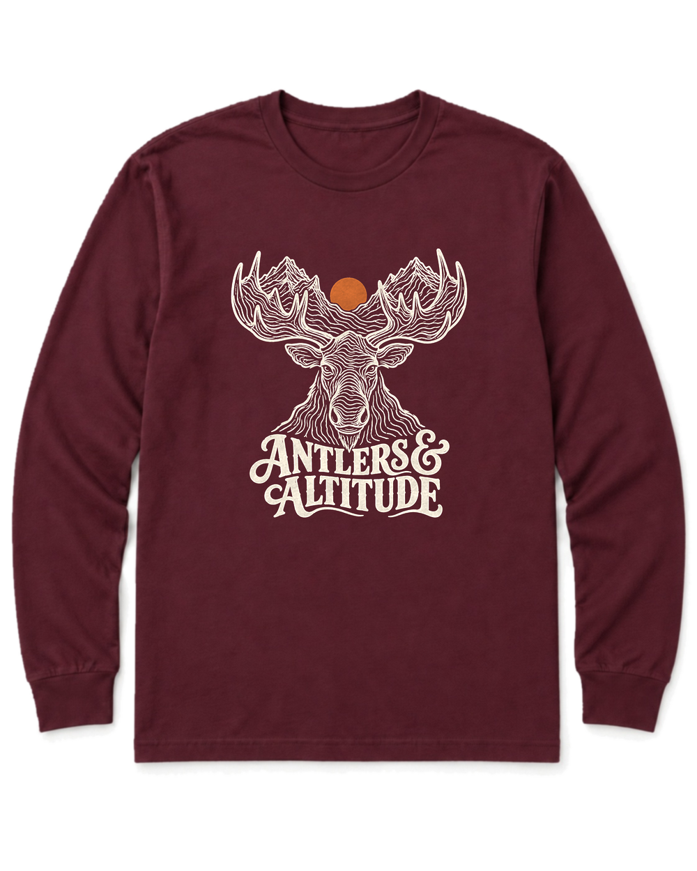Antlers & Altitude Long Sleeve Shirt - Maroon