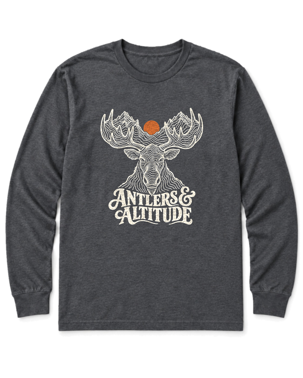 Antlers & Altitude Long Sleeve Shirt - Dark Heather