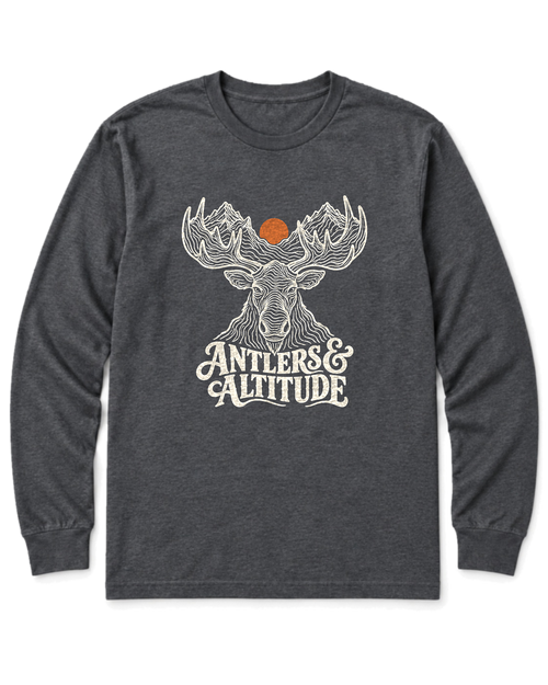 Antlers & Altitude Long Sleeve Shirt - Dark Heather