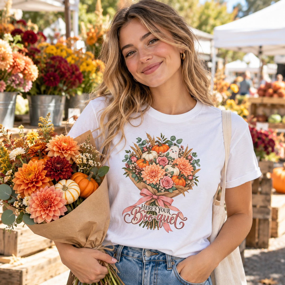 Here's Your Boo-quet T-Shirt worn in a casual fall photo