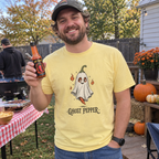 Man wearing the Ghost Pepper T-Shirt at a fall cookout