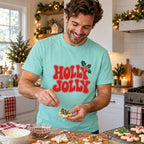 Holly Jolly T-Shirt worn in a casual Christmas photo