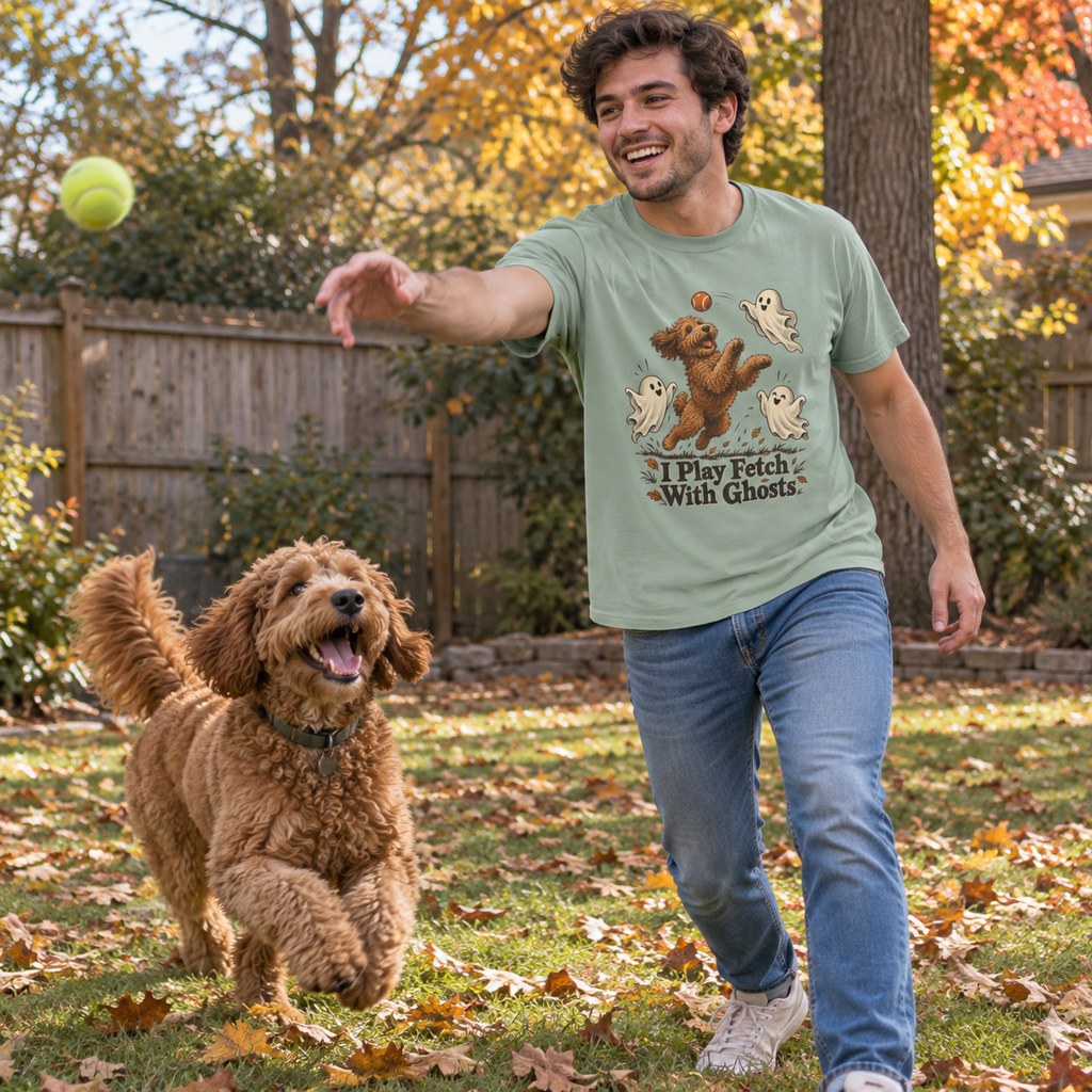 I Play Fetch With Ghosts T-Shirt worn casually