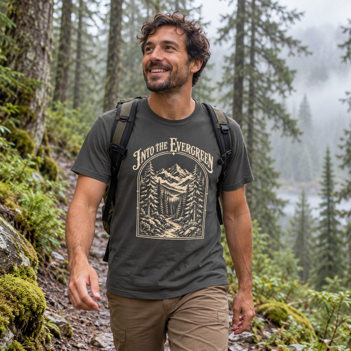 Into the Evergreen T-Shirt worn outdoors