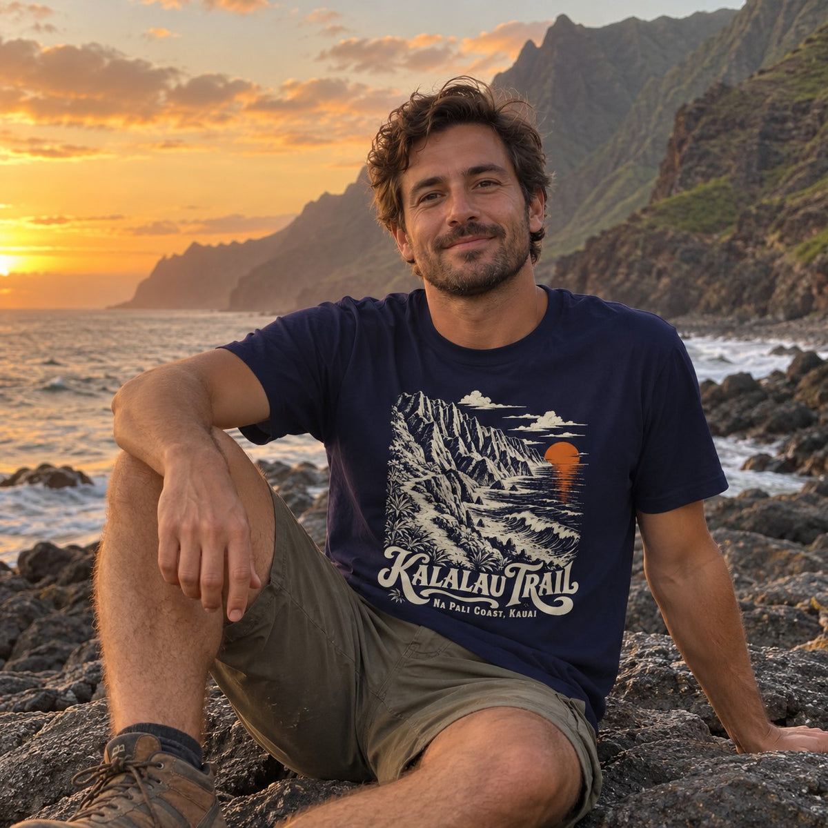 Kalalau Trail T-Shirt worn outdoors