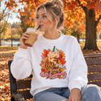 Woman wearing the Leaf Me Alone, I'm Sipping sweatshirt