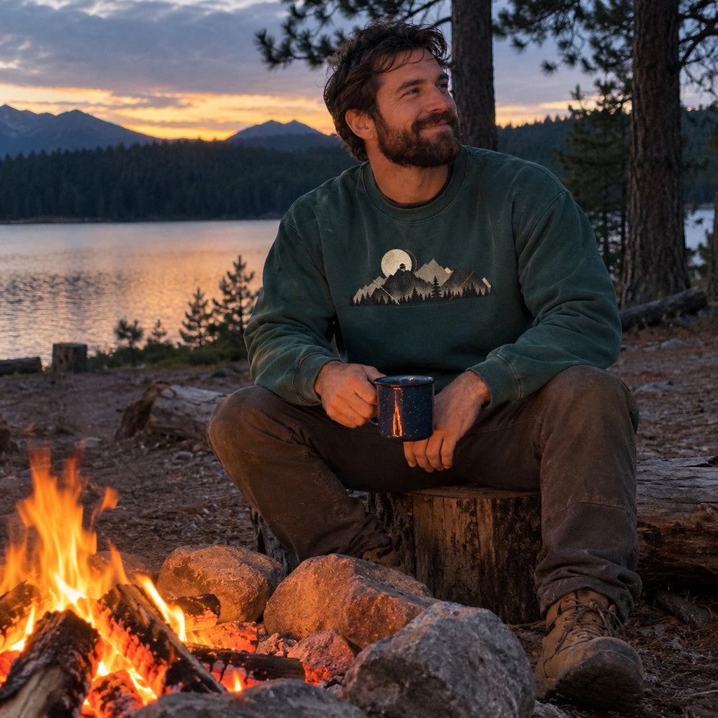 Lookout Hours Sweatshirt worn outdoors