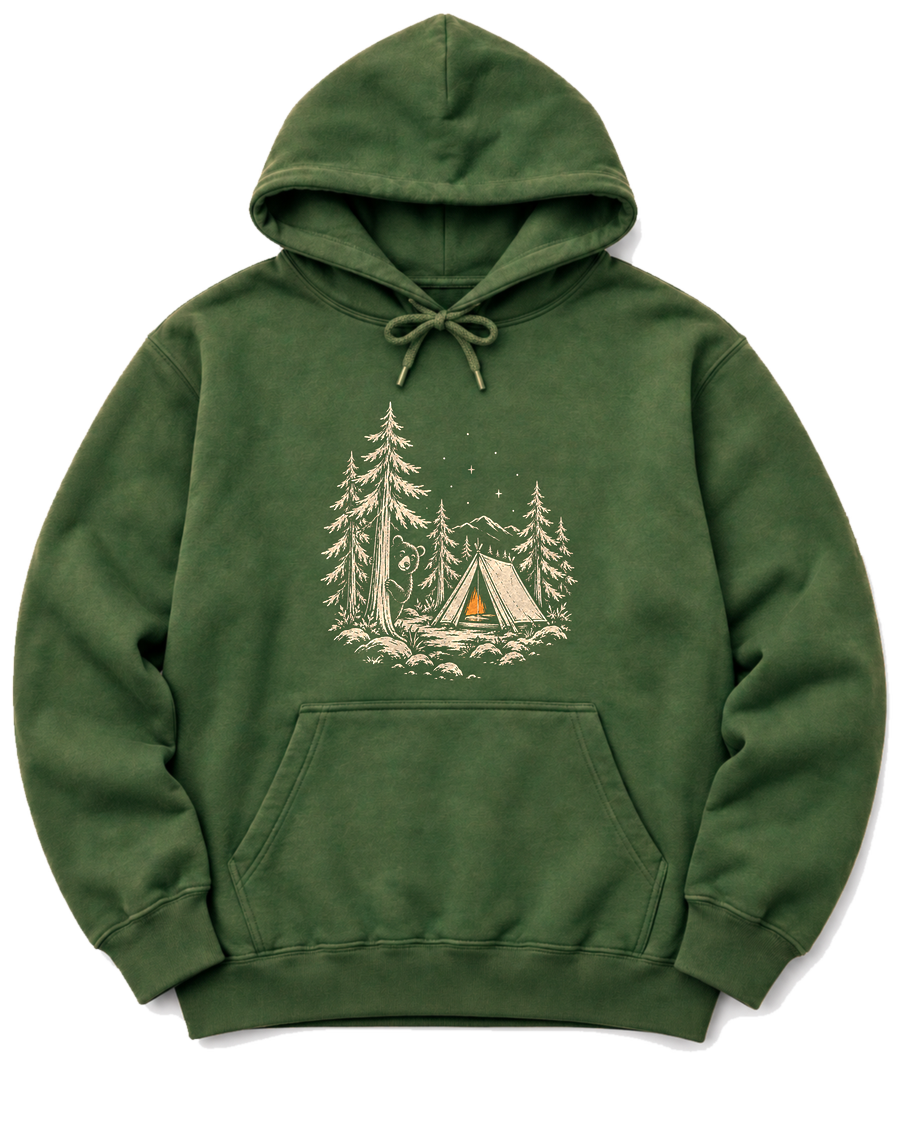 Curious Bear Hoodie - Military Green