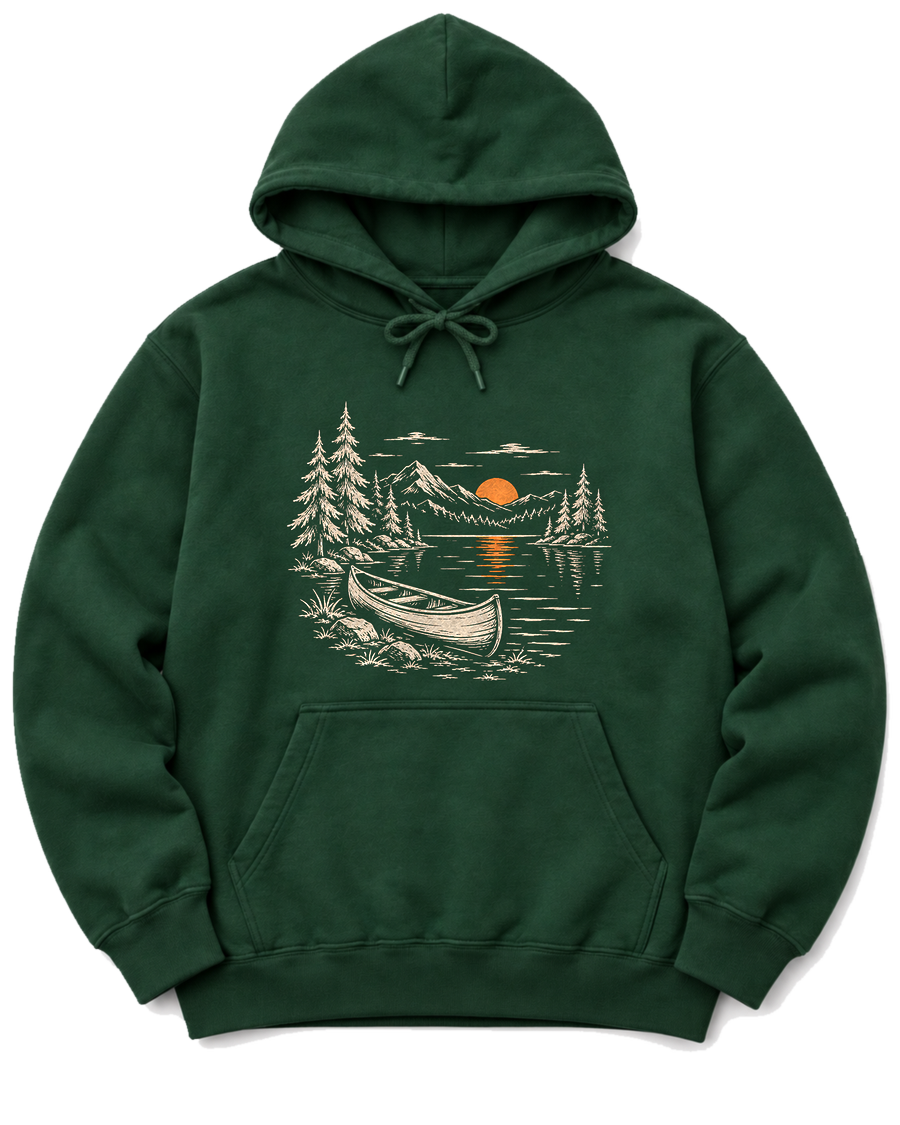 Canoe at Dusk Hoodie - Forest Green