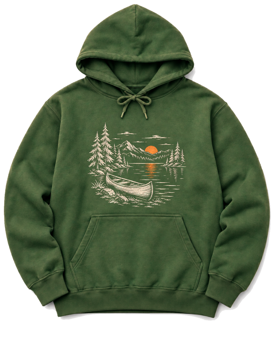 Canoe at Dusk Hoodie - Military Green